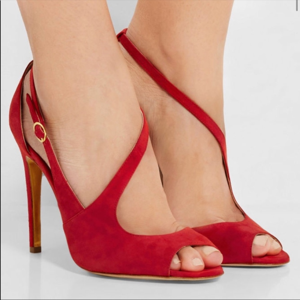 Rupert Sanderson Italian Made Red Suede Party Heel - Picture 1 of 4